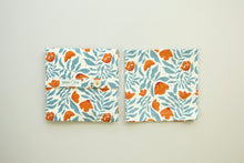 Load image into Gallery viewer, Cream Colored Napkins with Blue and Rust Florals - Set of 4
