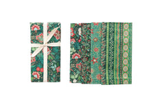 Load image into Gallery viewer, Elegant Green Mismatched Napkins with Metallic Gold Accents- Set of 4
