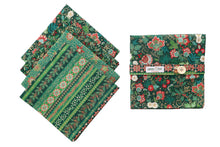 Load image into Gallery viewer, Elegant Green Mismatched Napkins with Metallic Gold Accents- Set of 4
