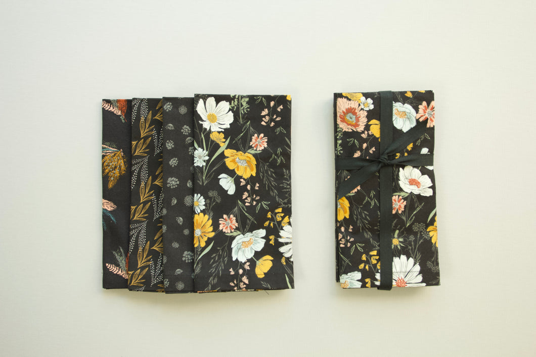 Black Floral Mismatched Napkins - Set of 4