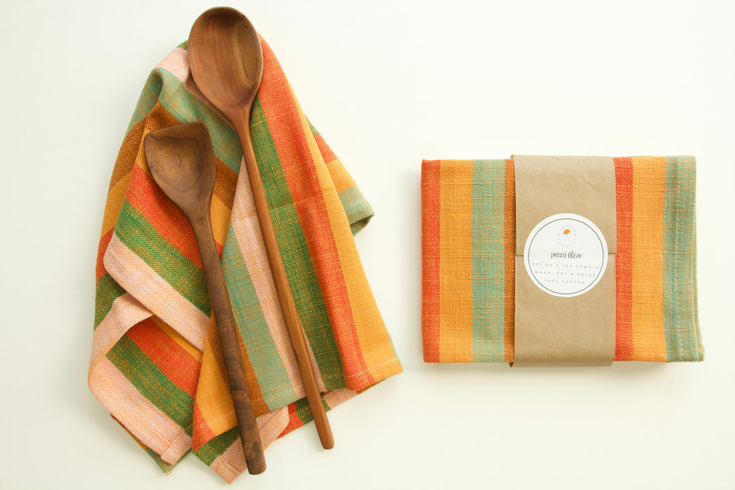 Woven Tea Towels - Warm Multi-Stripe