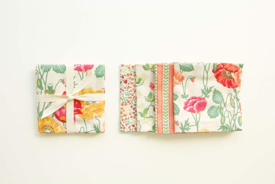 Bright Poppy and Floral Themed Napkins- Set of 4