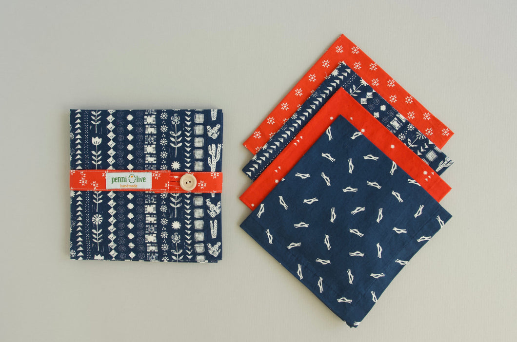 Red and Blue Mismatched Napkins - Set of 4 - Everyday - Cocktail